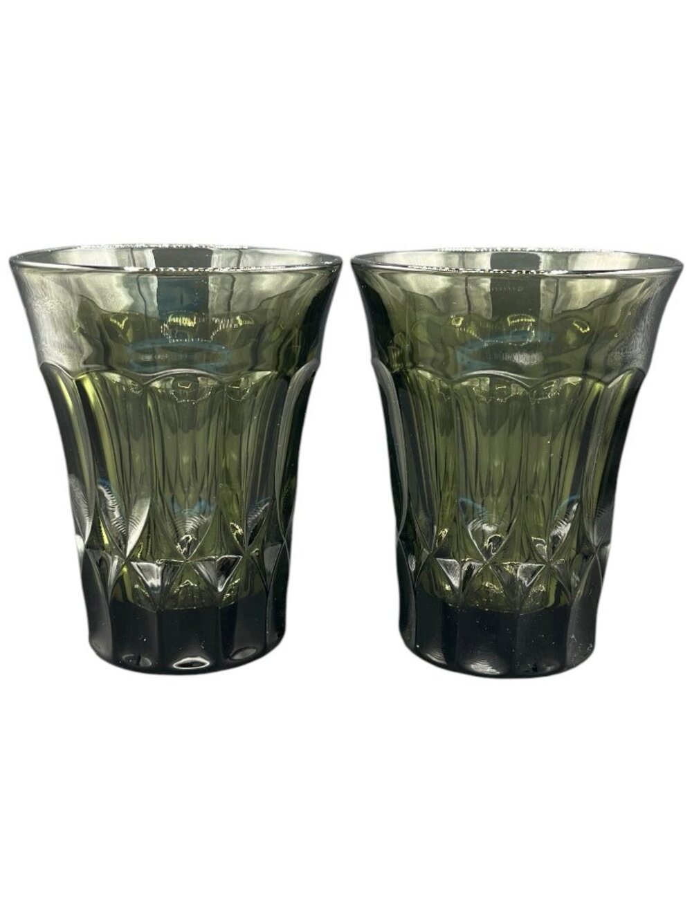 Vintage Noritake Perspective Smoky Olive Green Glass Tumblers Set of 2